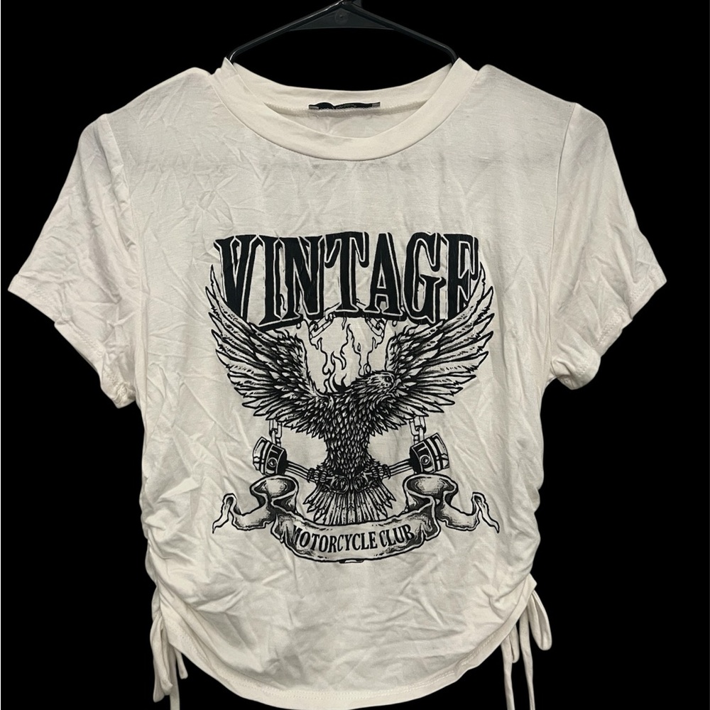 Papaya White Vintage Motorcycle Graphic Tee‎ w/ Side Ruching